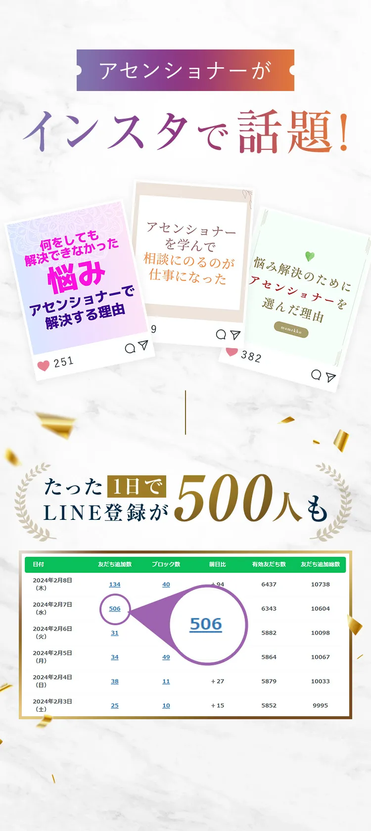 アセンショナーがインスタで話題！たった1日でLINE登録が500人も