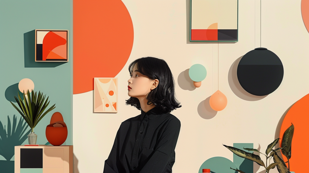 カラフルな部屋 女性