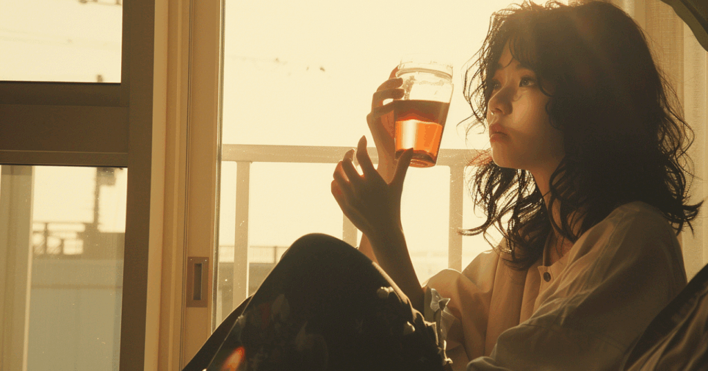 お茶を飲む女性