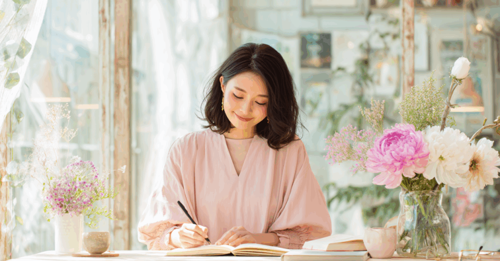 ノートに書く女性