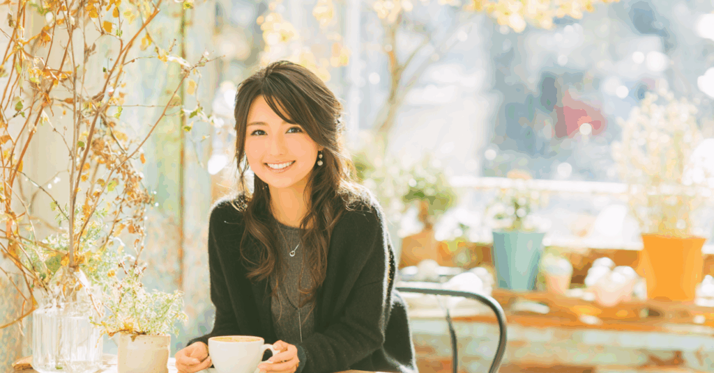 カフェでお茶する女性