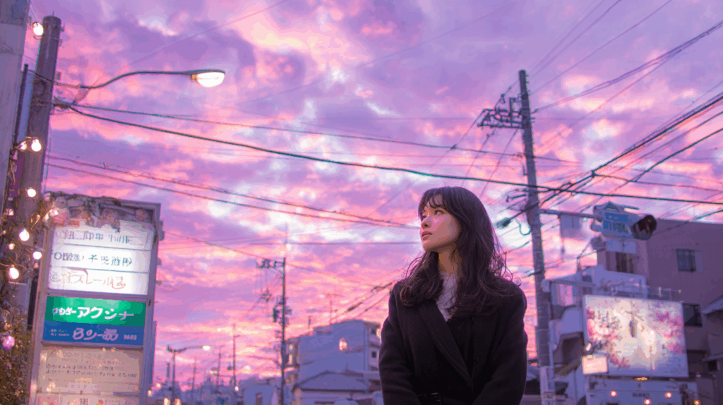 街中 空を見上げる女性