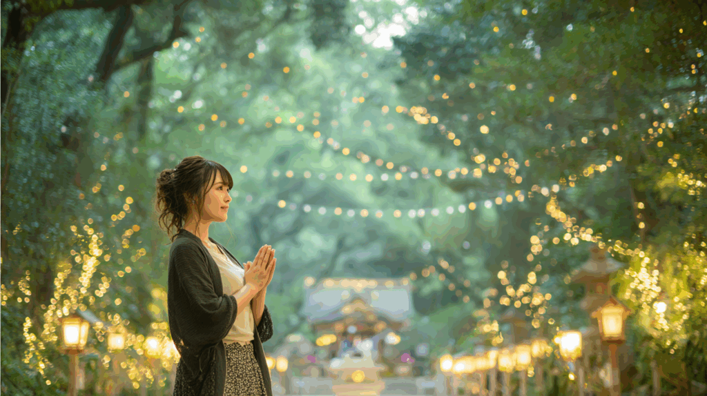 祈る女性と自然
