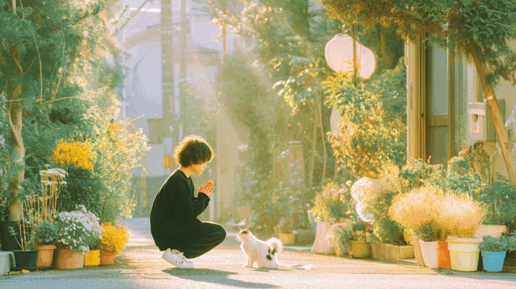 女性と猫