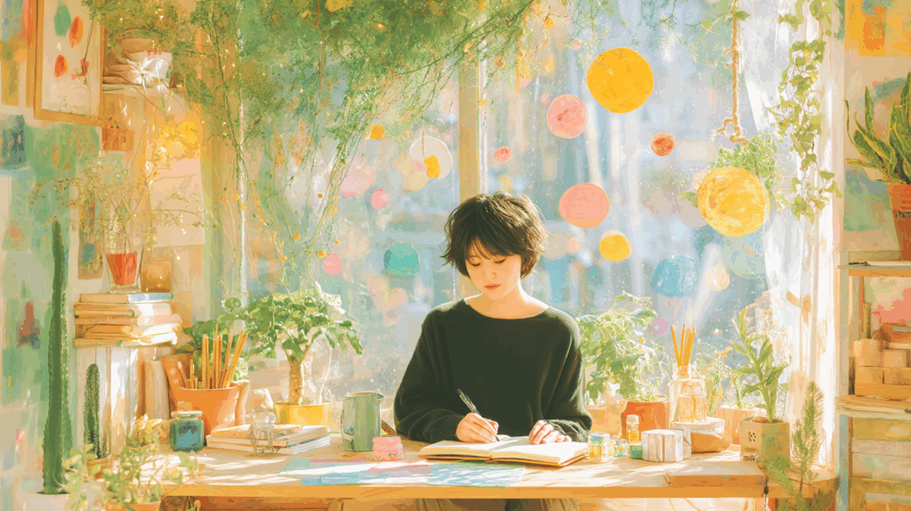ノートを書く女性
