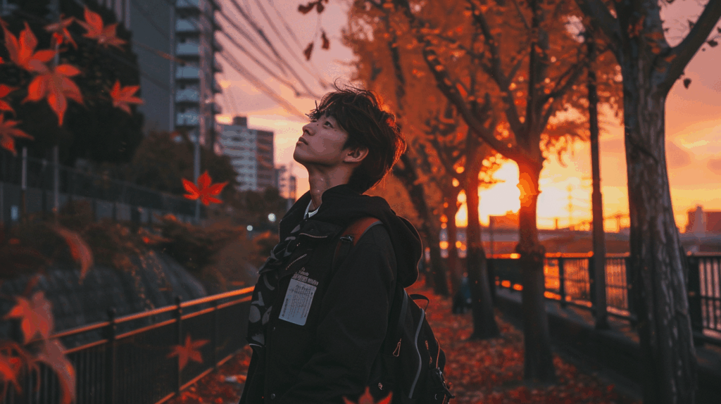 空を見上げる男性