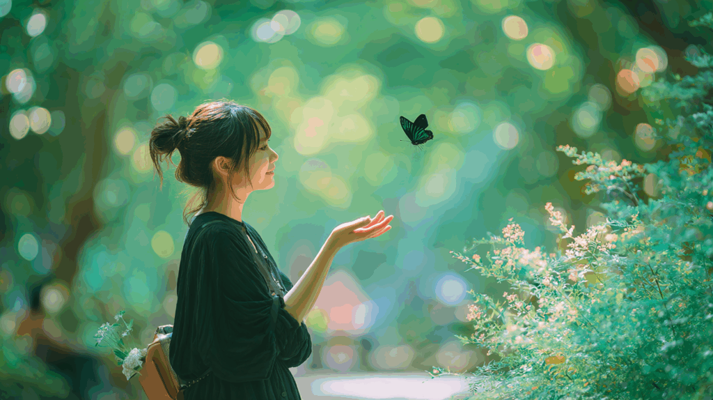女性と蝶々