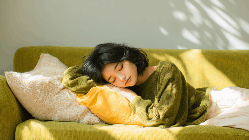 ソファで眠る女性